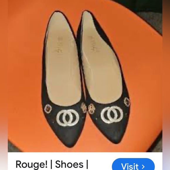 Rouge  Black Flats with Pearl & Gold Embellishments - Picture 3 of 16
